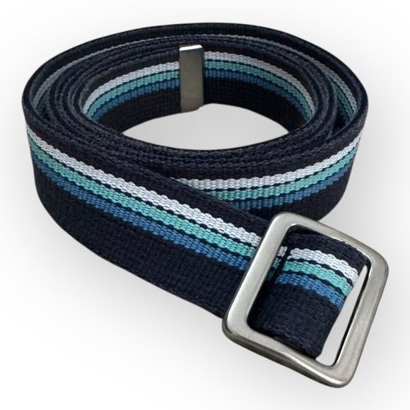 🍋2/$30- American Vintage Y2K Blue Striped Fabric Belt with Metal Buckle - Picture 9 of 9